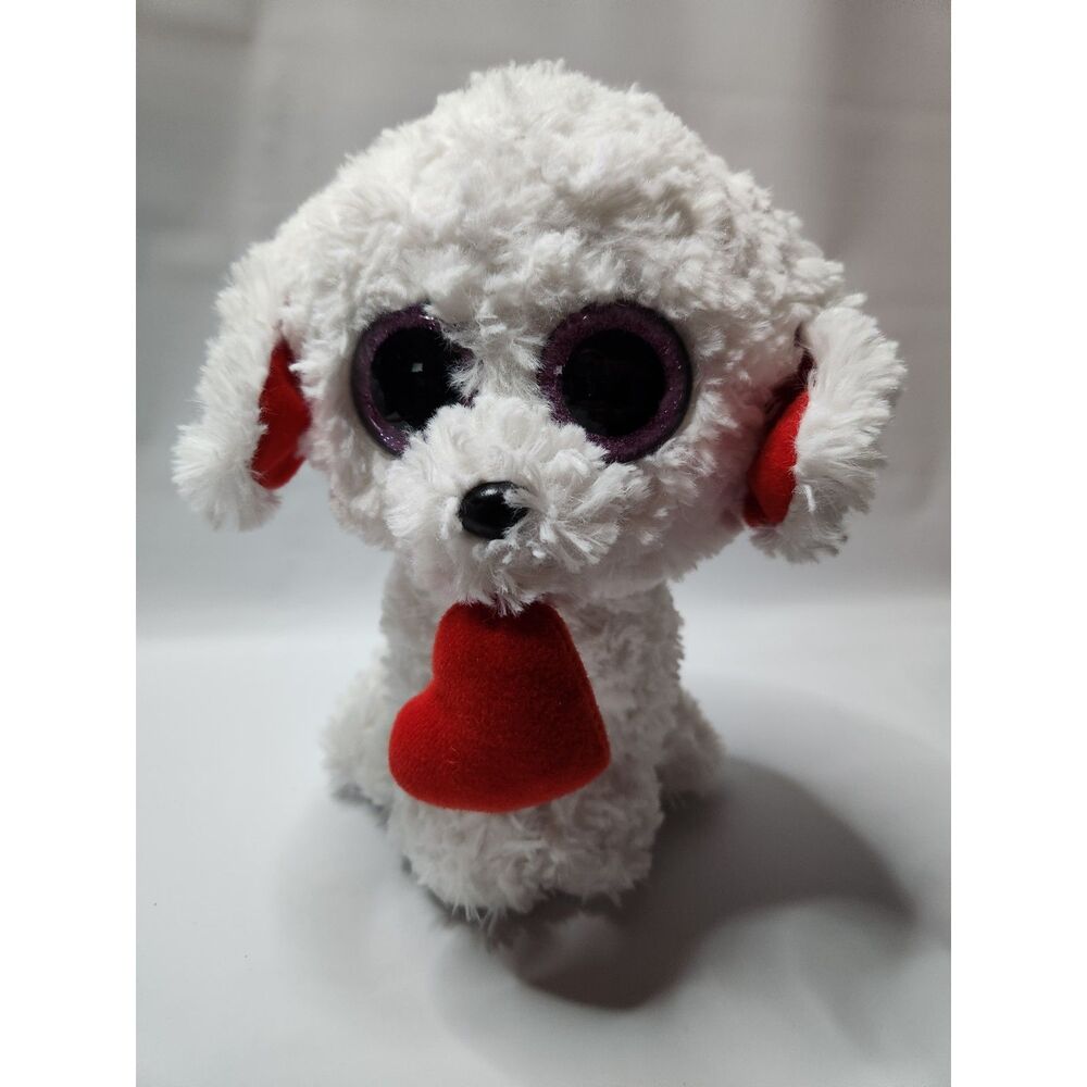 TY Beanie Boo Honey Bun White Puppy Plush Valentine Heart Dog